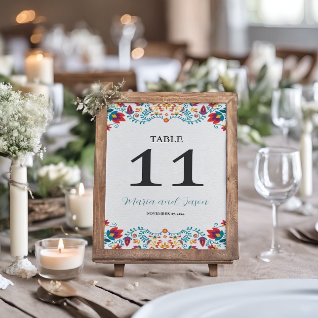Mexikanische Fiesta-Hochzeit mit farbenfroher Flor Tischnummer (Mexican Fiesta Colorful Floral Wedding Table Number)