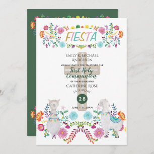 Mexikanische Fiesta HOLY COMMUNION Folk Blume Llam Einladung