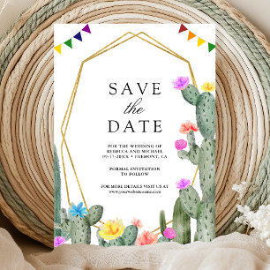 Mexikanische Fiesta-Kaktus-Blumen-Hochzeitsfoto Save The Date