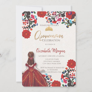 Mexikanische Fiesta-Kleid Tiara Quinceañera Einladung