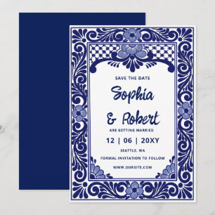 Mexikanische Fiesta Navy Blau Talavera Save The Date