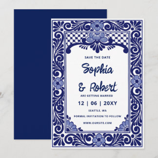 Mexikanische Fiesta Navy Blau Talavera Save The Date