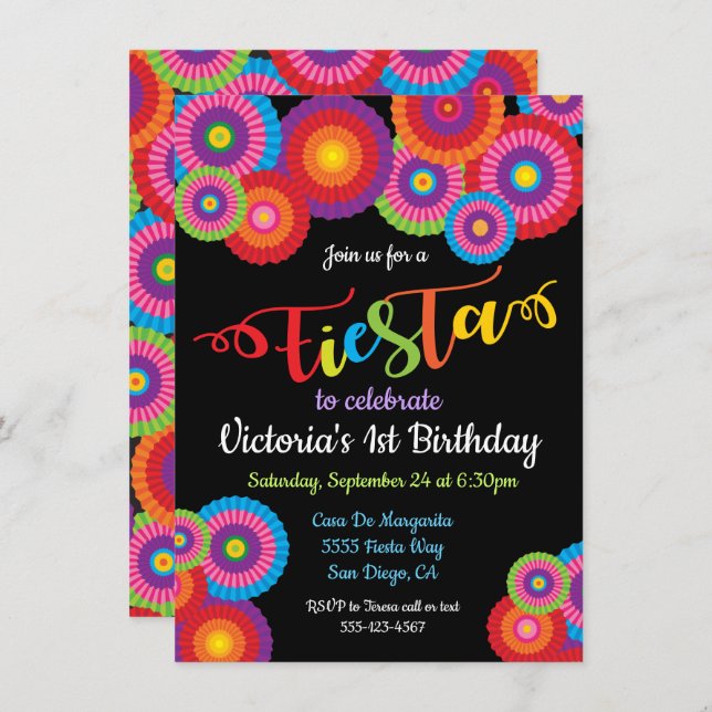 Mexikanische Fiesta Paper Blume Fans Einladungen (Vorne/Hinten)