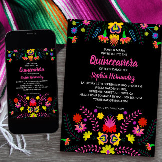 Mexikanische Fiesta Party Folk Blume Quinceanera Einladung