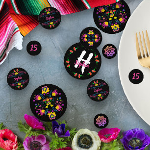 Mexikanische Fiesta-Party Schwarze Blumen Personal Konfetti