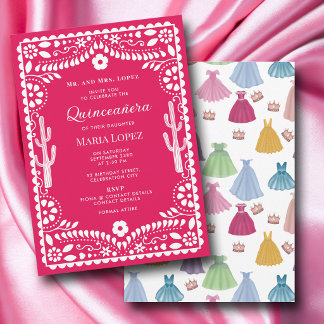 Mexikanische Fiesta Rosa Quinceañera 15. Prinzessi Einladung