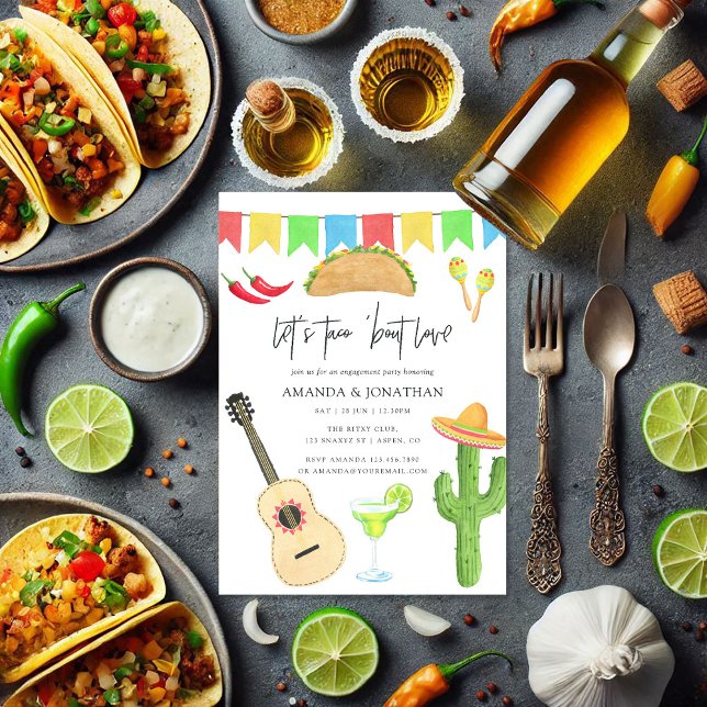 Mexikanische Fiesta Taco "über Liebe Engagement Pa Einladung (Mexican Fiesta Taco 'bout Love Engagement Party Invitation)