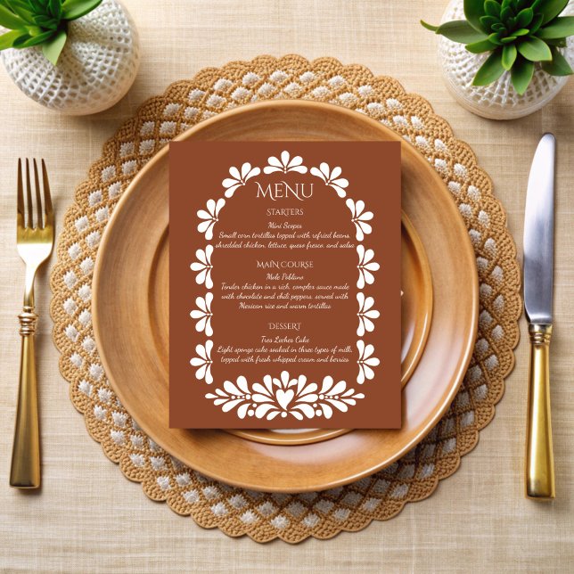 mexikanische Fiesta talavera terracotta boho Menük (Mexican fiesta vintage talavera terracotta boho arch menu cards personalized menu cards )