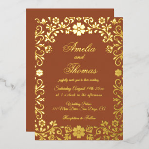 Mexikanische Fiesta Terrakotta Goldene Hochzeit Folieneinladung