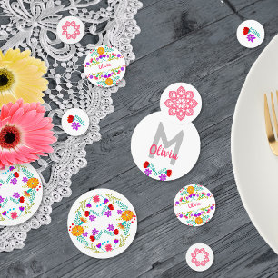 Mexikanische Fiesta Weiß Rosa Florales Monogramm N Konfetti