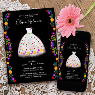 Mexikanische Fiesta Weiße Blumenprinzessin Quincea Einladung