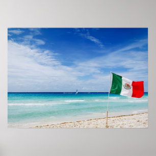 mexikanische Flagge am Strand Poster