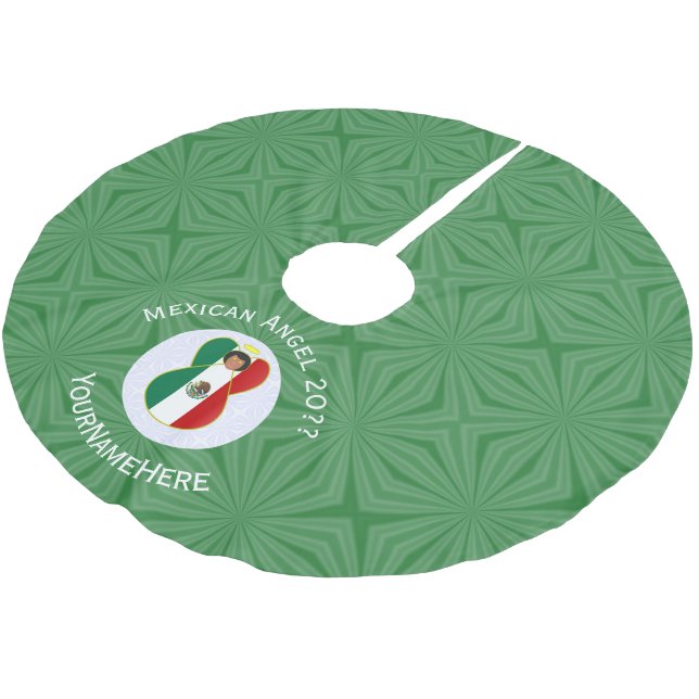 Mexikanische Flagge Angel Grün Weißes Jahr Ihr Nam Polyester Weihnachtsbaumdecke (Schrägansicht)