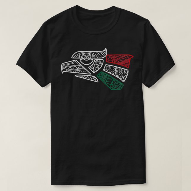 Mexikanische Flagge mexikanischer Adler Aztec Styl T-Shirt (Design vorne)