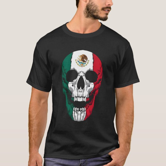 Mexikanische Flagge mexikanisches Schädel En Mexik T-Shirt (Vorderseite)