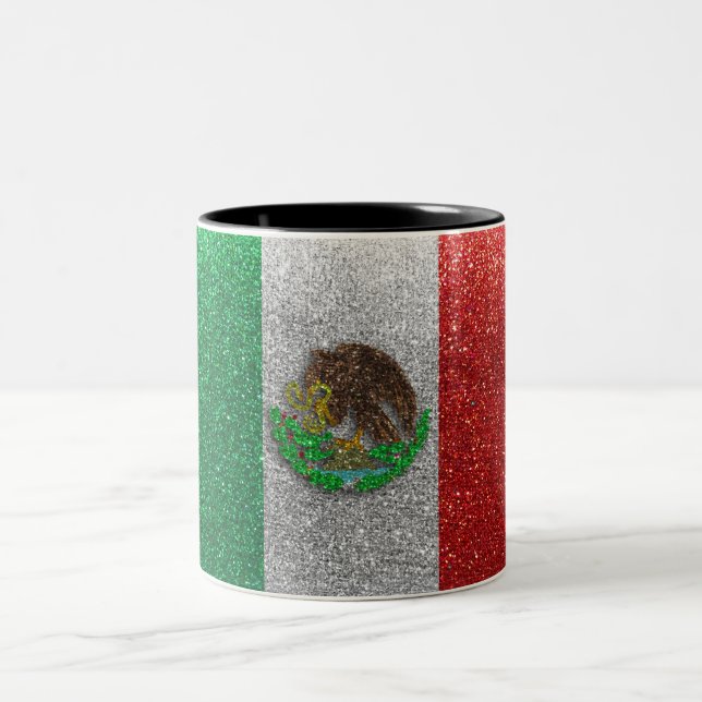 Mexikanische Flagge Mexiko Bling Glitzer Zuhause O Zweifarbige Tasse (Mittel)