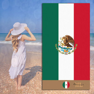 mexikanische Flagge & Mexiko mit Monogramm / Stran Strandtuch