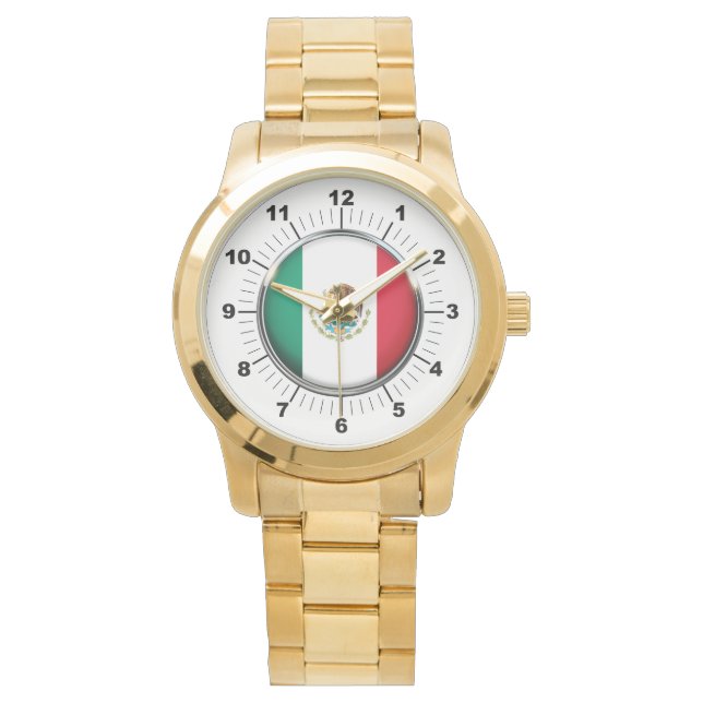 Mexikanische Flagge Oversized Gold Bracelet Watch Armbanduhr (Vorderseite)