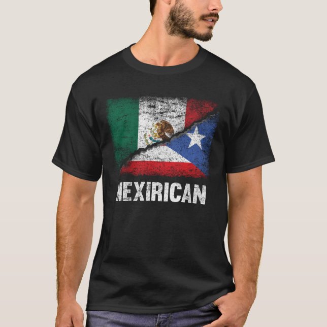 Mexikanische Flagge Puerto Rico zur Hälfte mexikan T-Shirt (Vorderseite)