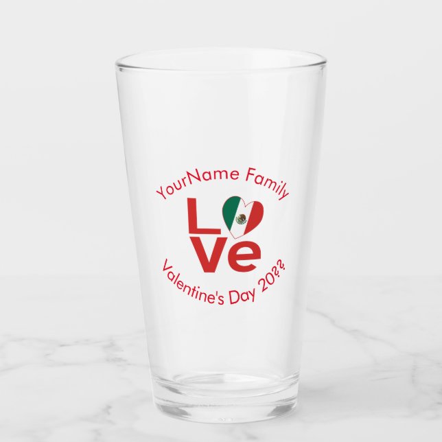 Mexikanische Flagge Rot LOVE Glas (Vorderseite)