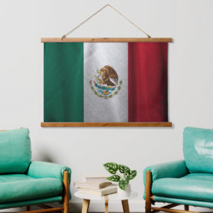 mexikanische Flagge Wandteppich Mit Holzrahmen