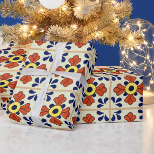 Mexikanische Fliesen Blau Mosaik Südwest-Stil Geschenkpapier