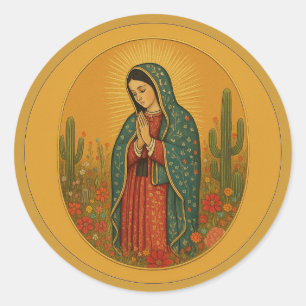 Mexikanische Flora Mary Guadalupe Religiös Runder Aufkleber