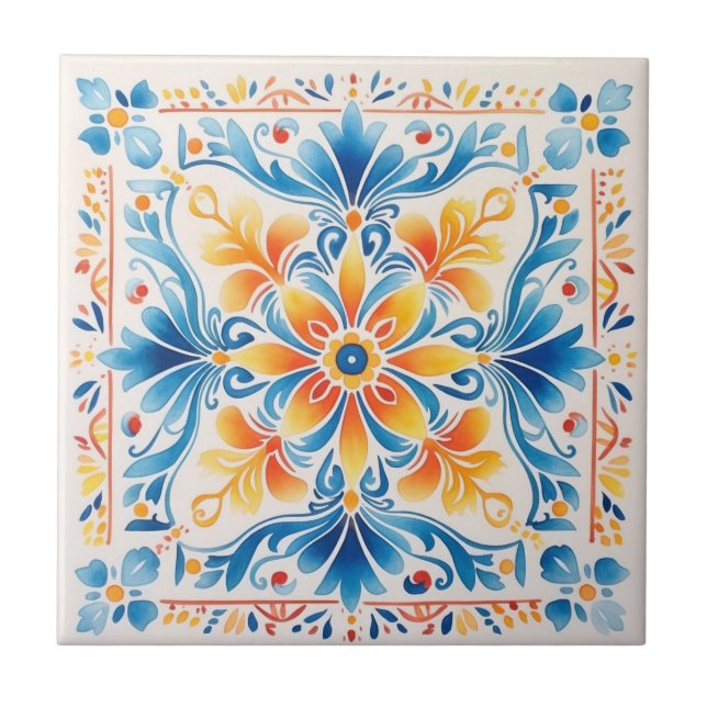 mexikanische Flora Talavera Hacienda Style Tile Fliese (Vorderseite)