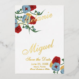 Mexikanische Floral-Et-Zeichen Save-the-Date-Karte Folieneinladung