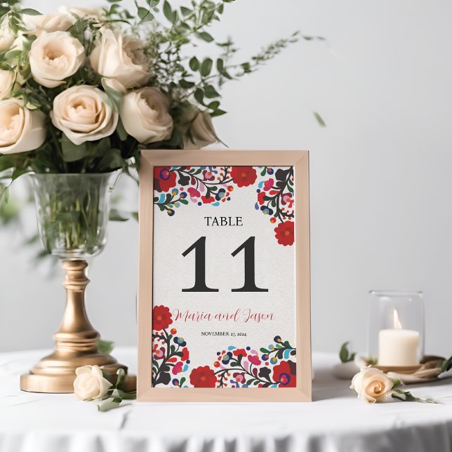 Mexikanische florale Elegante farbenfrohe Fiesta W Tischnummer (Mexican Floral Elegant Colorful Fiesta Wedding Table Number)
