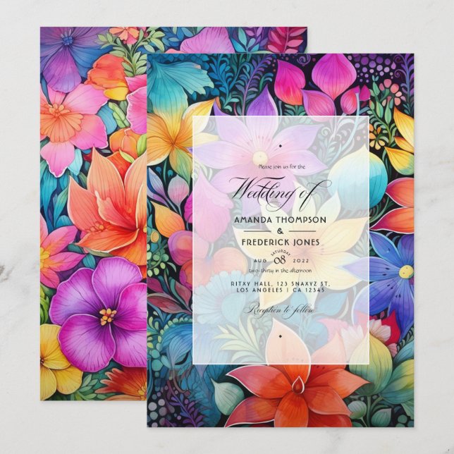 Mexikanische Florale Fiesta-Hochzeit Einladung (Vorne/Hinten)