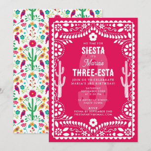 Mexikanische Florale Fiesta Rosa Three-Esta 3. Geb Einladung