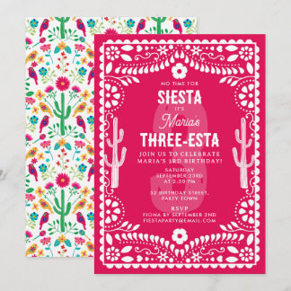 Mexikanische Florale Fiesta Rosa Three-Esta 3. Geb Einladung