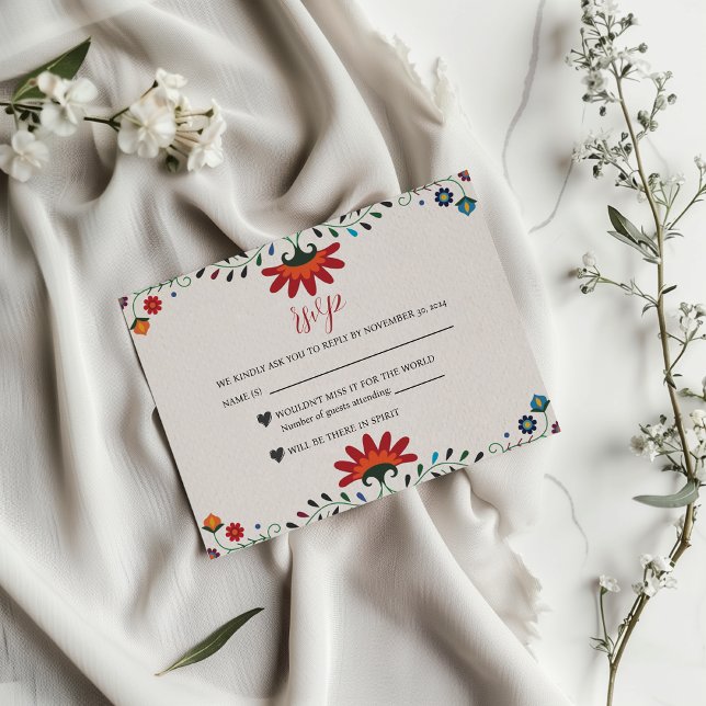 mexikanische Folkkunst Botanische Fiesta Hochzeit RSVP Karte (Mexican Folk Art Floral Botanical Fiesta Wedding RSVP Card)