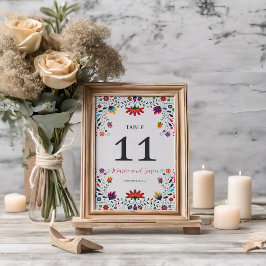mexikanische Folkkunst Botanische Fiesta Hochzeit Tischnummer