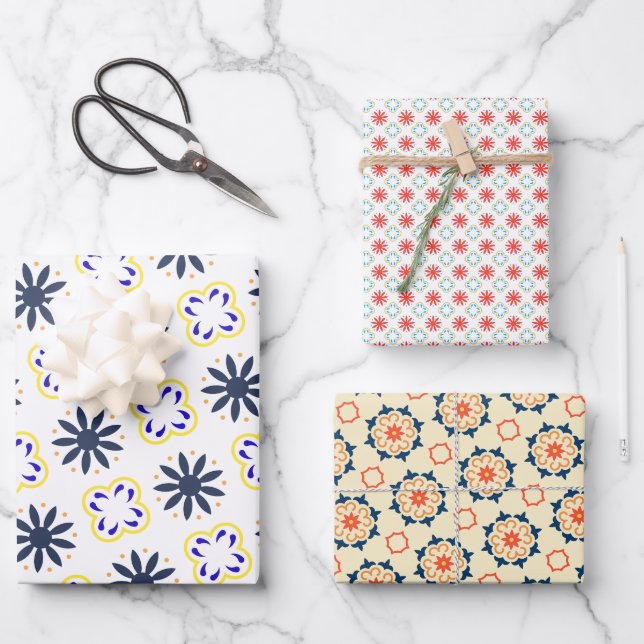 Mexikanische Folkkunst florororange farbig Geschenkpapier Set (Vorderseite)