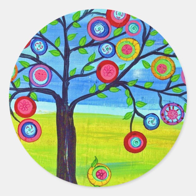 mexikanische Folklorekunst Art Tree of Life Runder Aufkleber (Vorderseite)