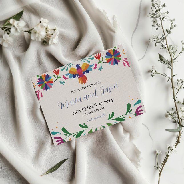Mexikanische Folklorekunst farbenfrohe Blumenfeier Save The Date (Mexican Folk Art Colorful Floral Fiesta Wedding Save The Date)