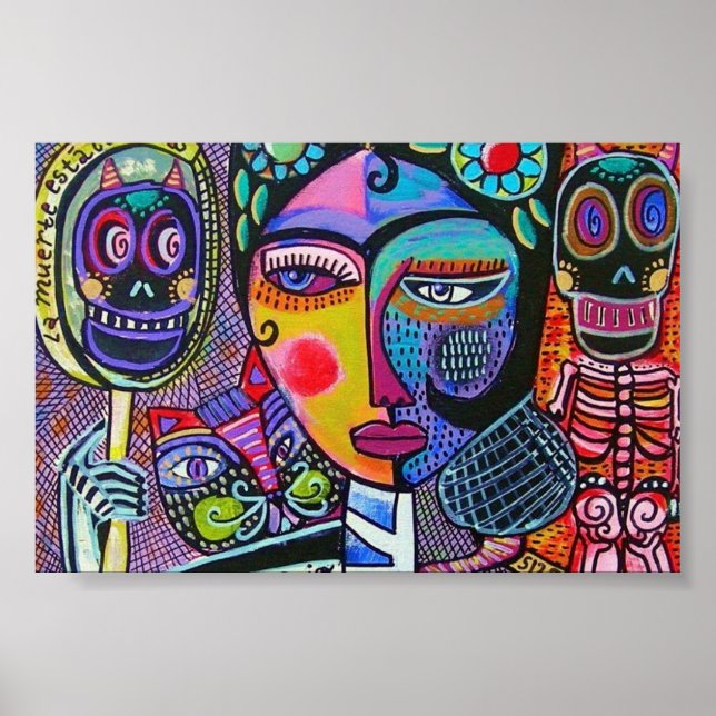 Mexikanische Frau Mirror Skeleton Poster (Vorne)
