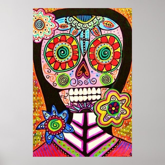 Mexikanische Frau Pink Sugar Skull Poster (Vorne)