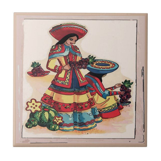 Mexikanische Frauen-Tile-Mural Fliese (Vorderseite)