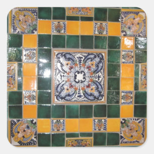 Mexikanische Green Talavera Style Tile Arbeit Quadratischer Aufkleber