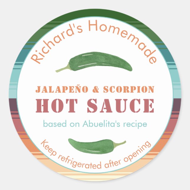 mexikanische Hot Sauce oder scharfe Salsa Jalapeno Runder Aufkleber (Vorderseite)