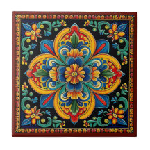 Mexikanische Huichol-Stil Blume Keramik Fliesen 10
