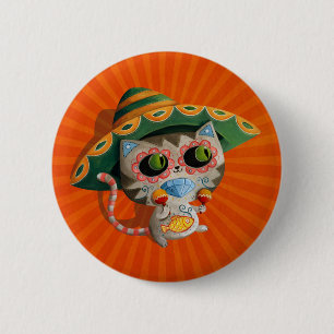 Mexikanische Katze mit Sombrero Button