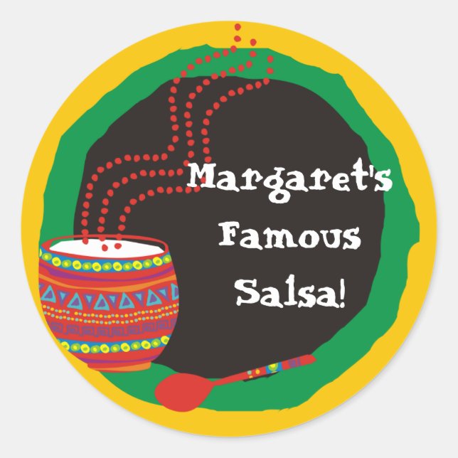 mexikanische Koch dekorierte Schüssel mit Etikette Runder Aufkleber (Vorderseite)