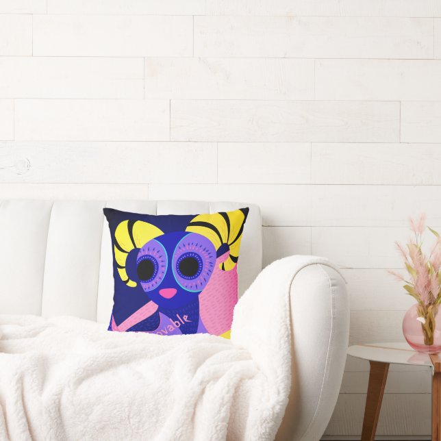 Mexikanische Kunst in Rosa und Blau Kissen (Liege)