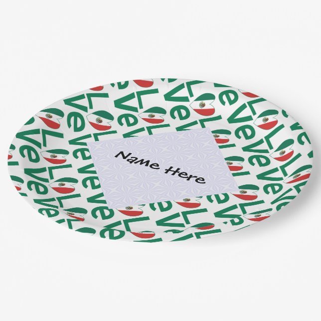 Mexikanische LIEBE Tiled Green Pappteller (Schrägansicht)