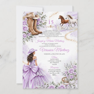Mexikanische lila Blumenprinzessin Western 15 Años Einladung