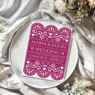 Mexikanische Magenta-Papel-Picado-Folk-Art-Hochzei Einladung